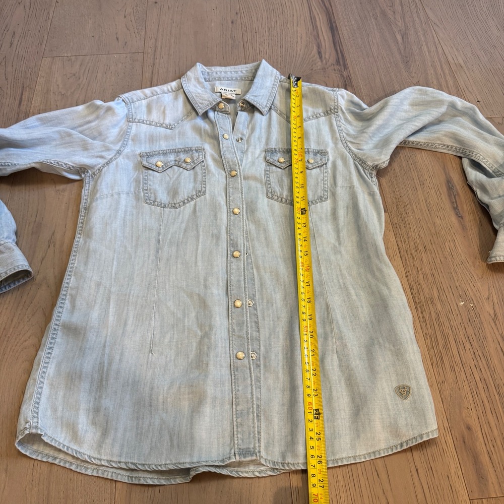 Ariat Pearl Snap Western Shirt Womens M Denim Blue Cowboy Rodeo - Picture 9 of 9
